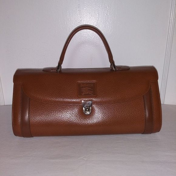 𝅺BURBERRY Brown Pebbled Leather Vintage Top Handle - Picture 1 of 16